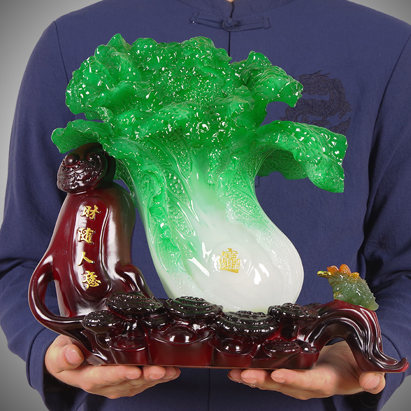 财随人意玉白菜招财摆件家居客厅酒柜电视柜玄关装饰乔迁新居礼品