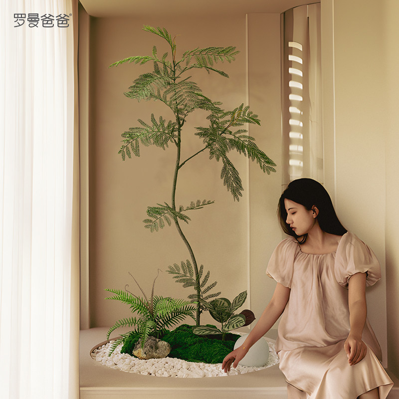 仿真绿色植物蓝色的花楹造景入户楼梯橱窗微景观室内玄关角落植物