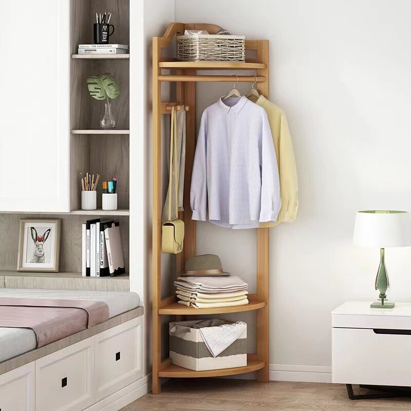 转角衣帽架落地卧室实木简易墙角置衣架角落挂衣架晾衣架挂包架