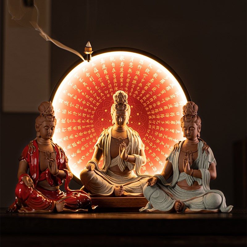 中式禅意紫砂工艺品观世音菩萨佛像灯圈摆件客厅桌面供奉家用装饰,童装/婴儿装/亲子装,儿童装饰手表,淘宝优惠券,粉丝福利购,淘宝优惠卷