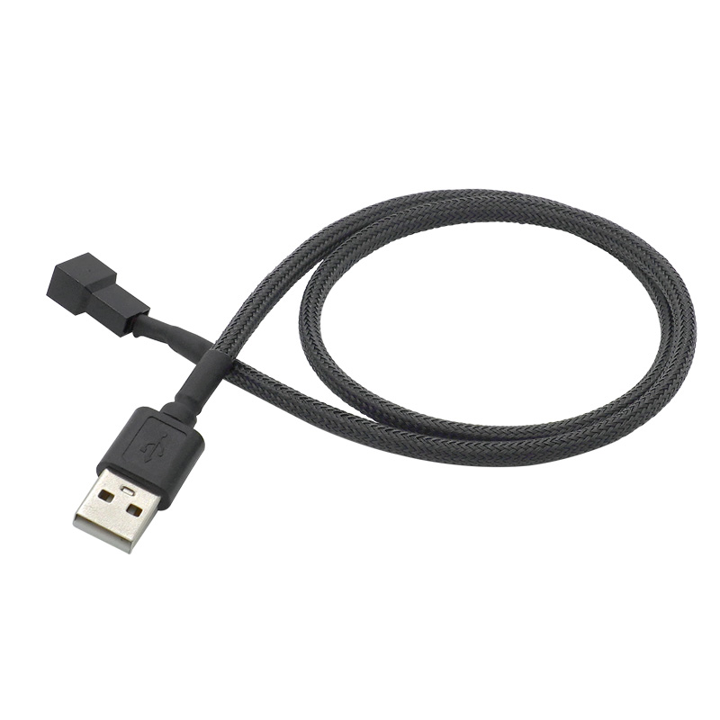 尼龙网 USB转小3pin 机箱风扇线 CPU主板供电 转接线 3针电源线