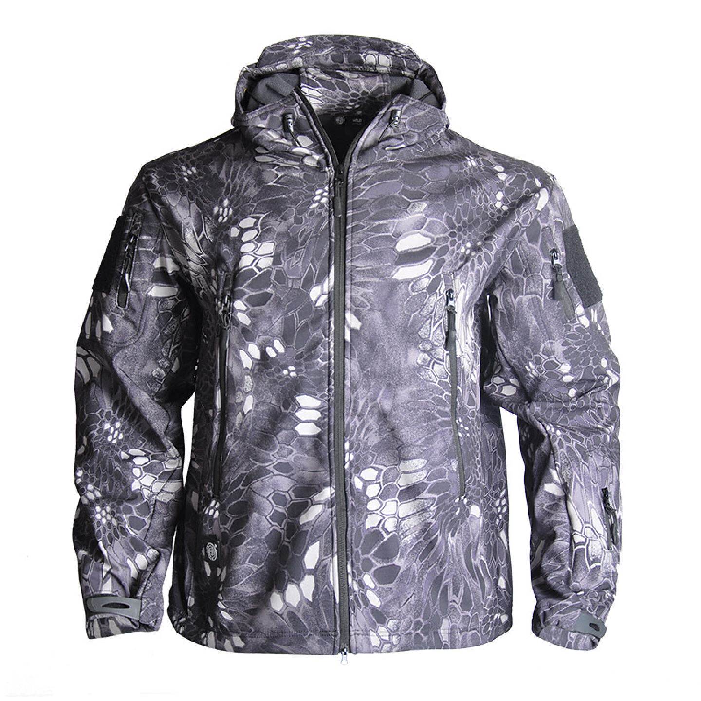 涵野批发户外冲锋鲨鱼皮软壳衣迷彩服抓绒加厚战术服连帽跨境代发