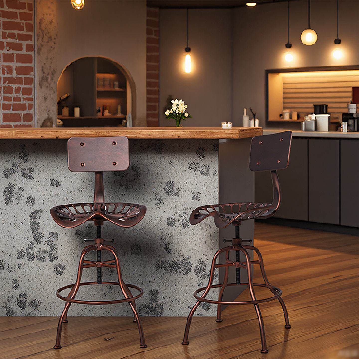 复古铸铁酒吧椅民宿创意工业风靠背高脚凳升降吧台椅家用餐椅组合
