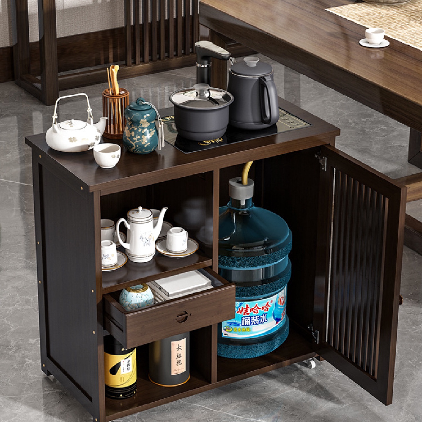 移动茶台茶桌边柜办公室客厅家用沙发边几泡茶台烧水壶一体茶水柜