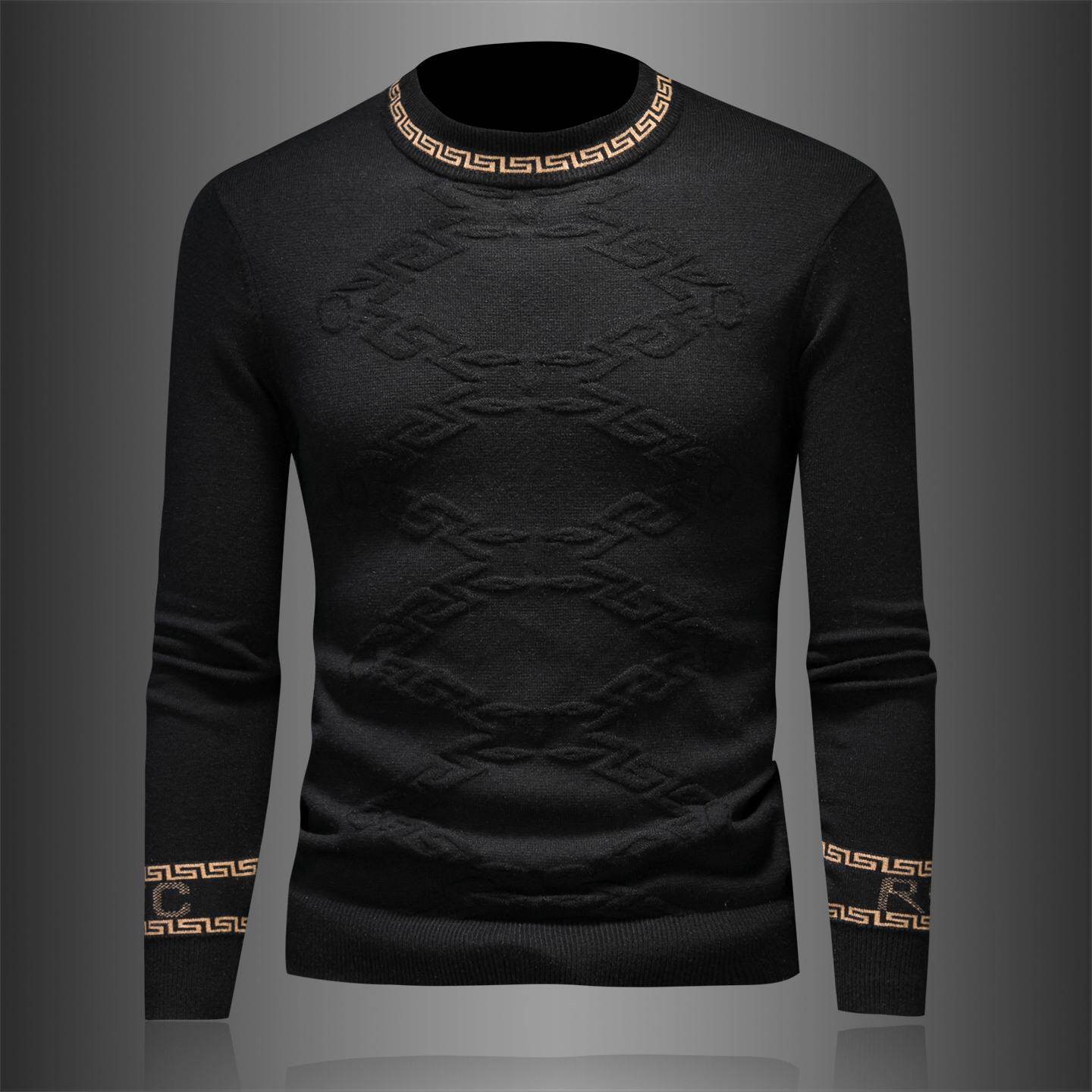 欧洲站休闲圆领毛衣男秋冬季新款韩版修身加厚百搭针织打底羊毛衫