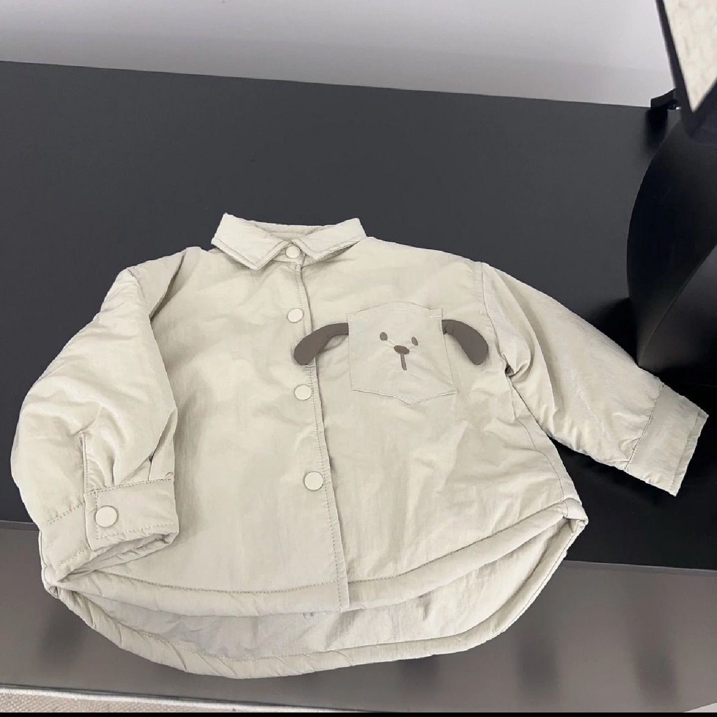 2025秋冬装韩系男童小童卡通小狗口袋夹棉加绒衬衫外套洋气