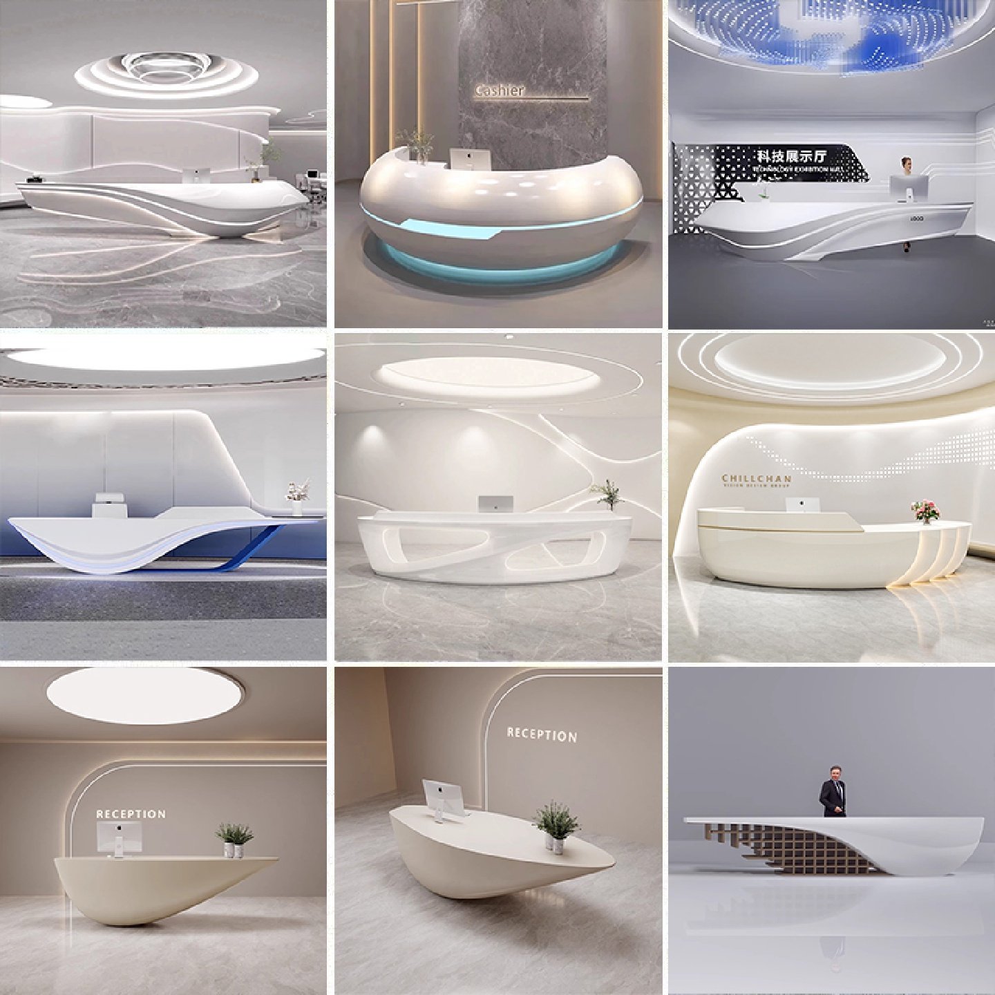 公司前台玻璃钢异形接待台电竞酒店形象台吧台美容院收银台定制