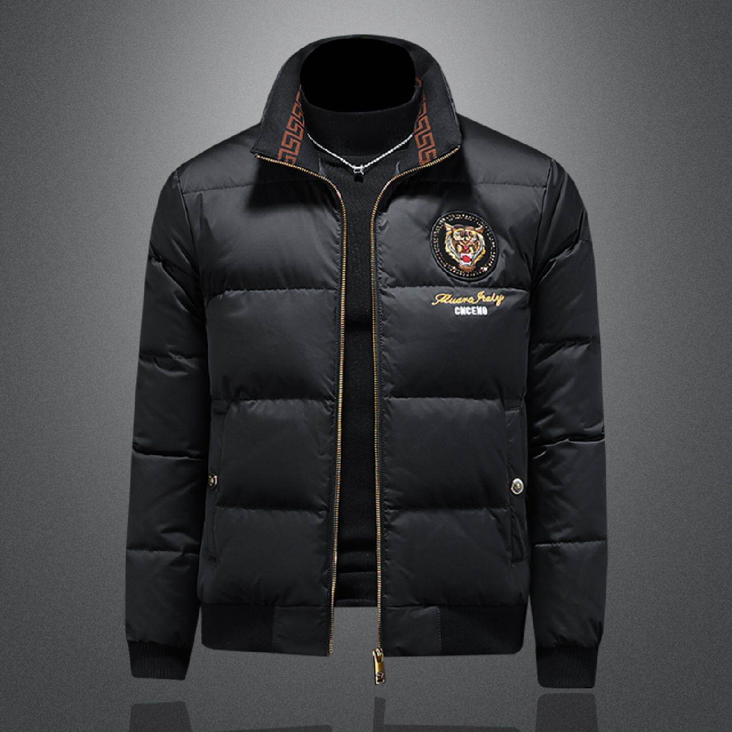 欧洲站轻奢高端羽绒服男士新款冬季立领加厚保暖刺绣大尺码外套潮