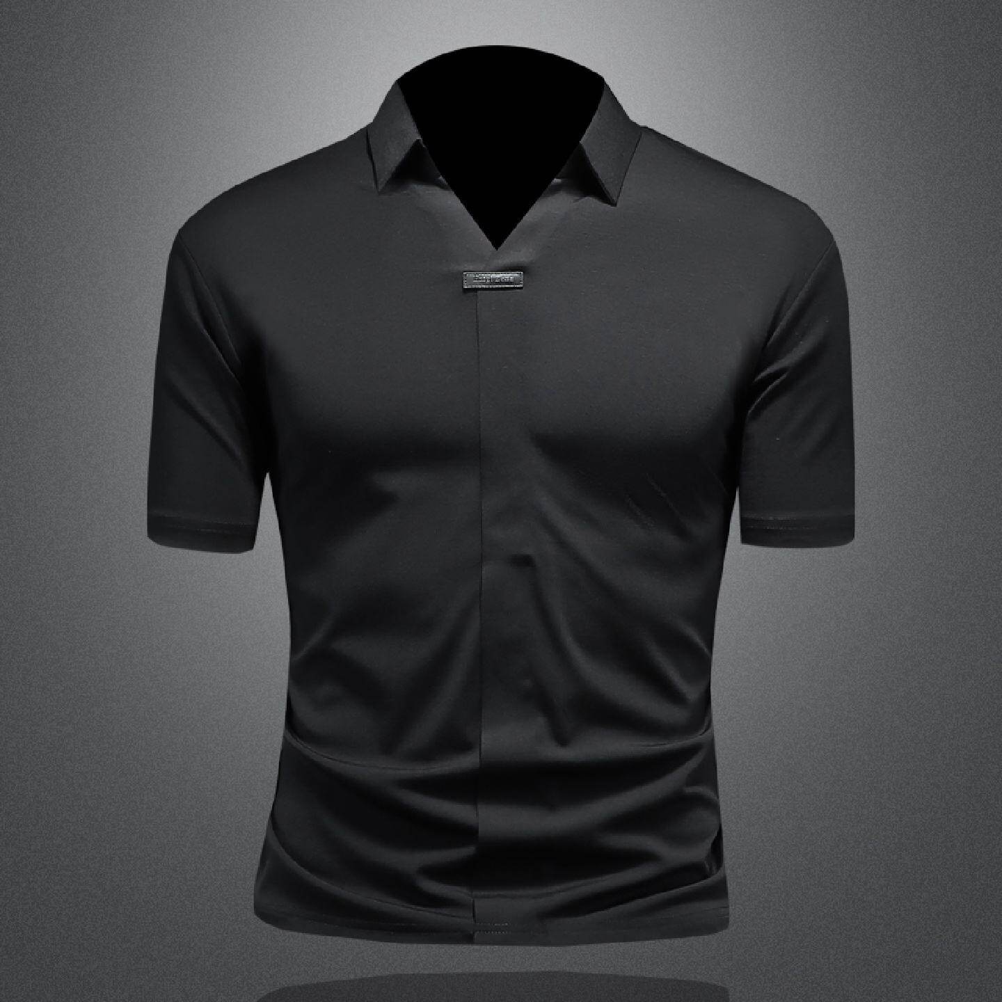 2026欧洲站弹力冰丝衬衫领恤男装夏季新款短袖潮牌痞帅半袖翻领衬