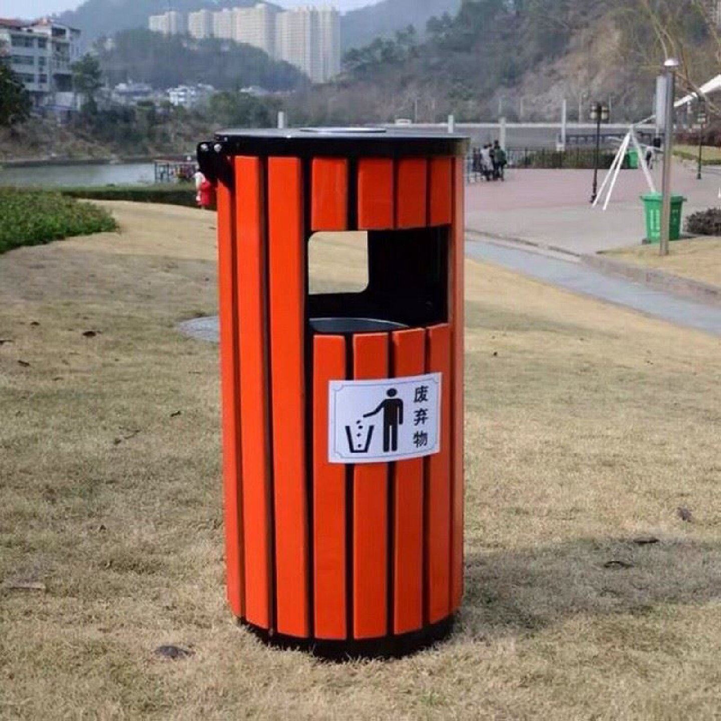 户外景区钢木分类垃圾桶小区公园垃圾箱街道环卫大号果皮箱双桶
