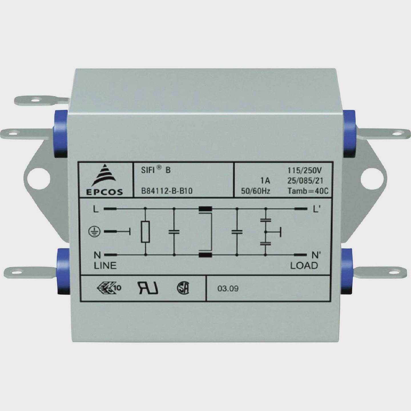 TDK B84112B0000B060 Emi filter 250VAC 6A 3.3mH 105x84x38.1mm