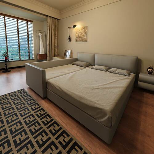 Poliform真皮床头层牛皮母子亲子床一家四口超大主卧大床可分可合