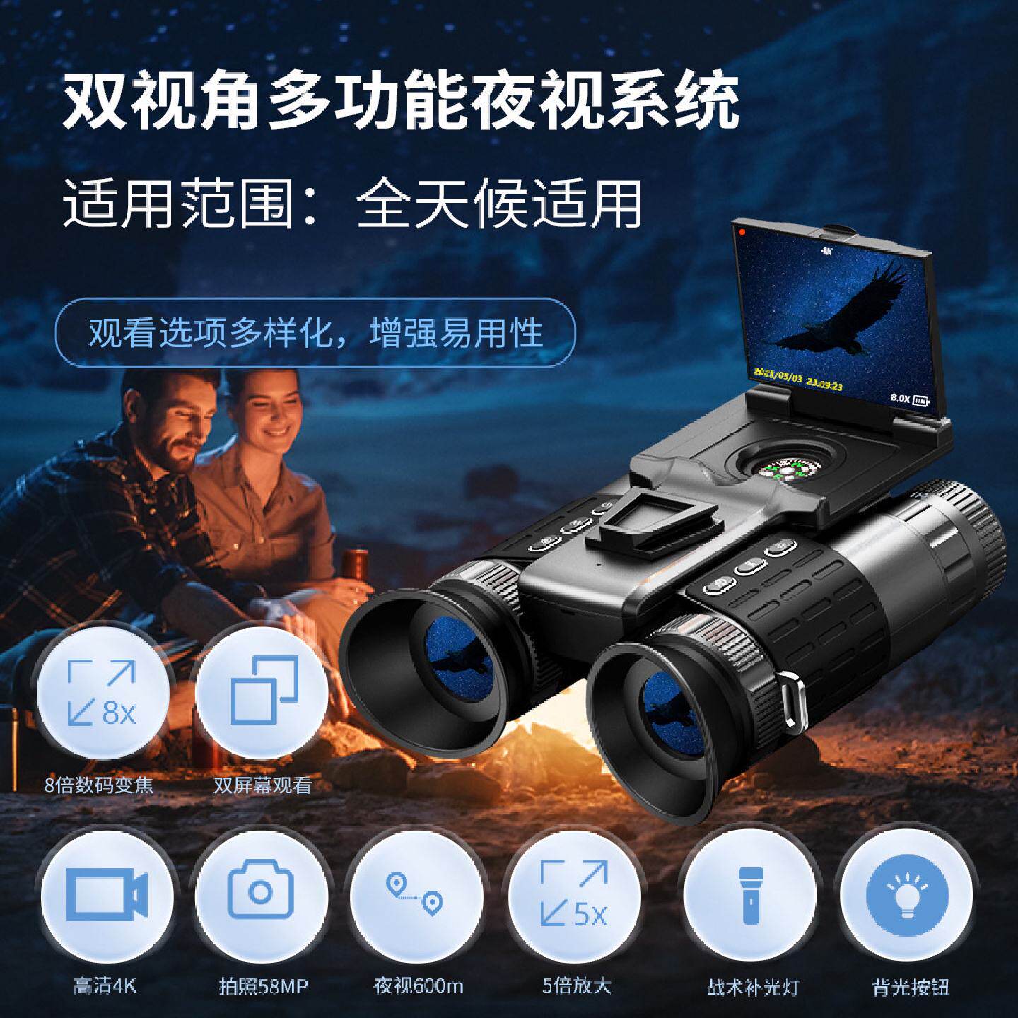 外贸跨境头戴式夜视仪双筒户外望远镜夜视红外高清双目双屏夜视镜