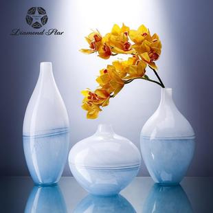 钻石星蓝白仿瓷玻璃花瓶中式 饰品摆件花瓶 插花小口花器软装