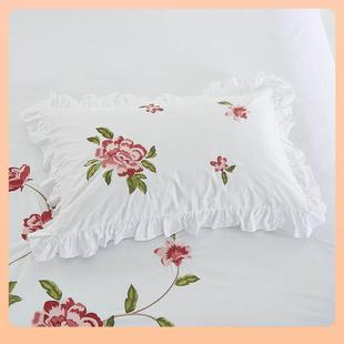 ⇗纯棉白色公主枕套单人绣花老式 花边48cmx74cm结婚枕头套一对