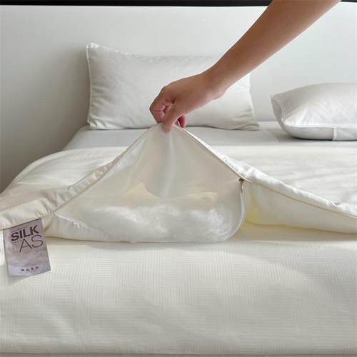 南通市高端A类双宫茧桑蚕丝被子母被二合一拉链款100支长绒棉提花