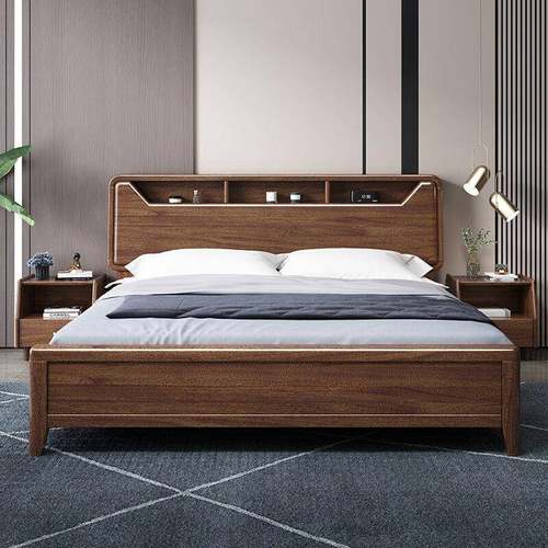 北欧轻奢胡桃木全实木1米5单人床现代简约家用主卧室1米8双人婚床