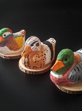 木雕摆件鸭子纯实木手工雕刻桌面工位装饰木质工艺品朋友创意礼物