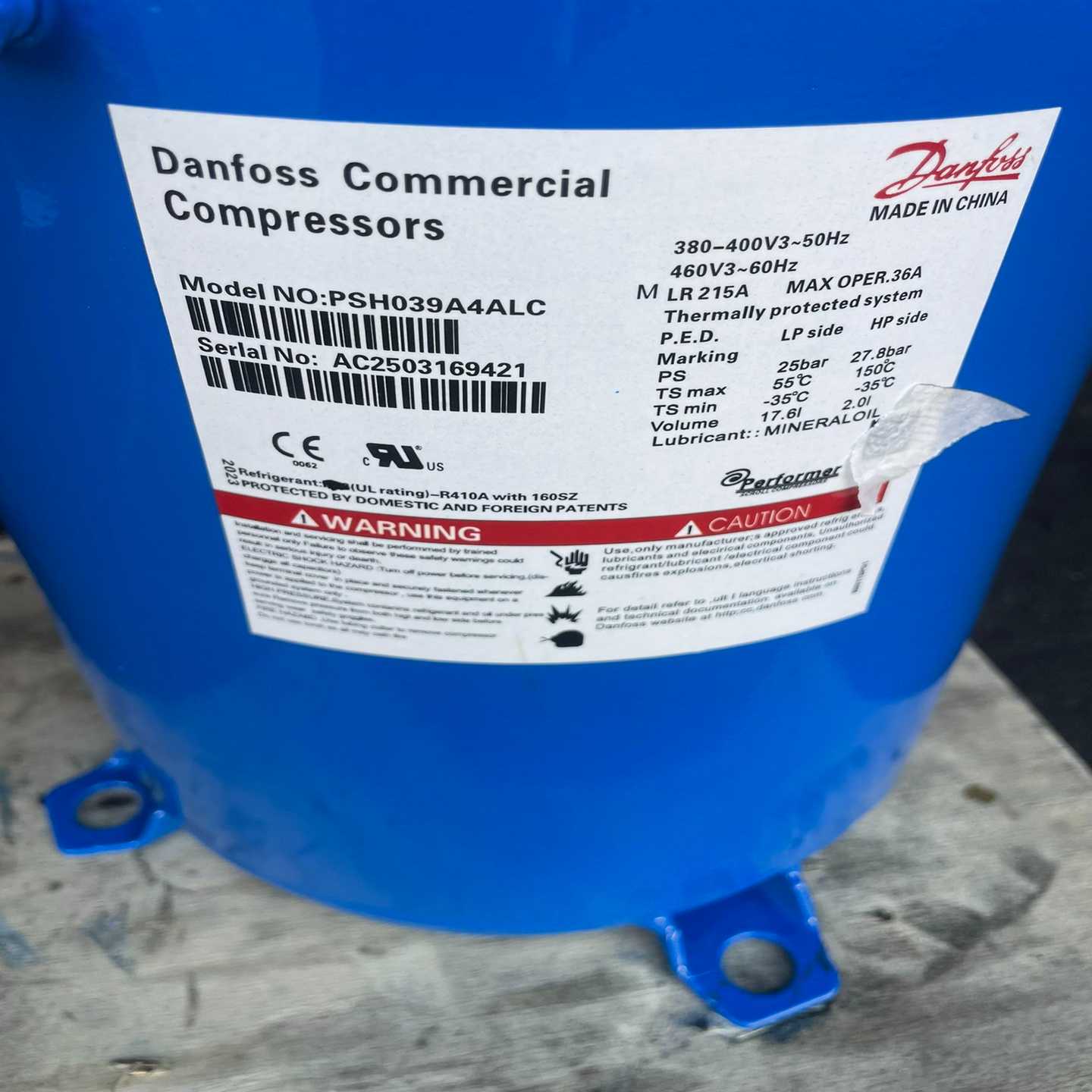 丹佛斯15匹空器能热泵压缩机，型号：PSH039A4ALC釆【博航商行】