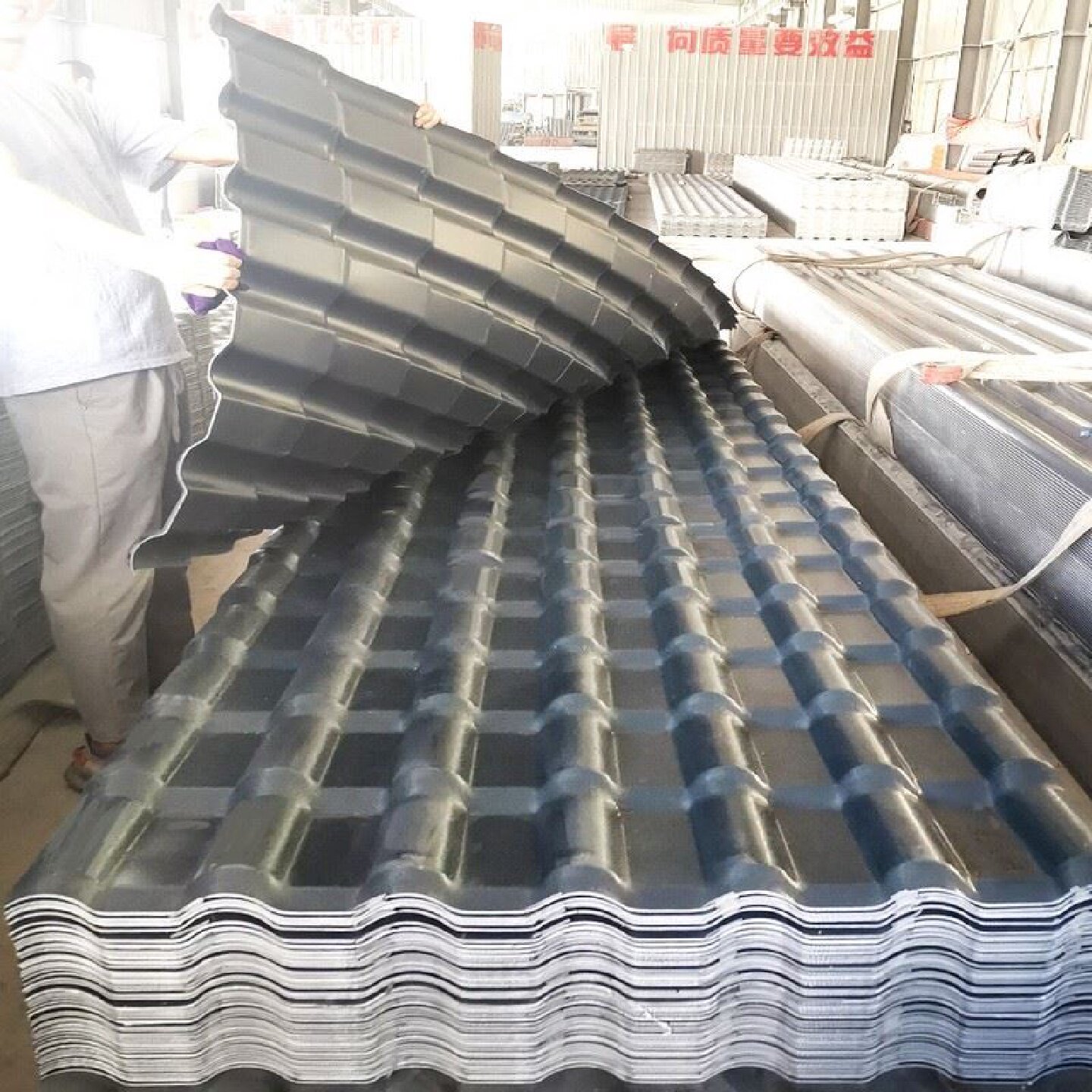 合成树脂瓦片屋顶建筑雨棚屋面隔热加厚新型仿古琉璃彩钢塑料青瓦