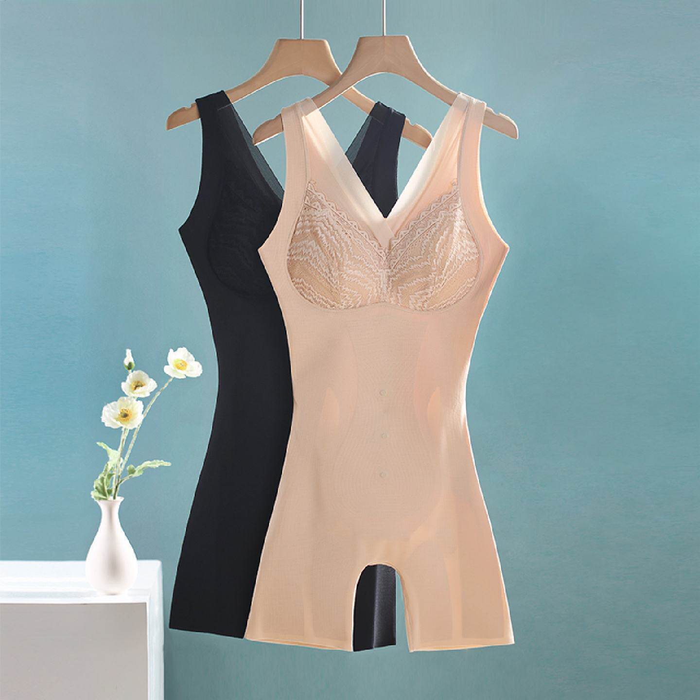 薄款连体塑身衣收腹束腰收肚子免穿文胸后脱式大码美体束身内衣