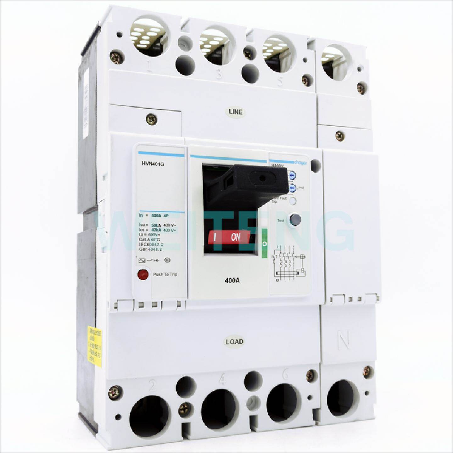 供应hager海格HVN401G漏电断路器400A剩余电流保护4