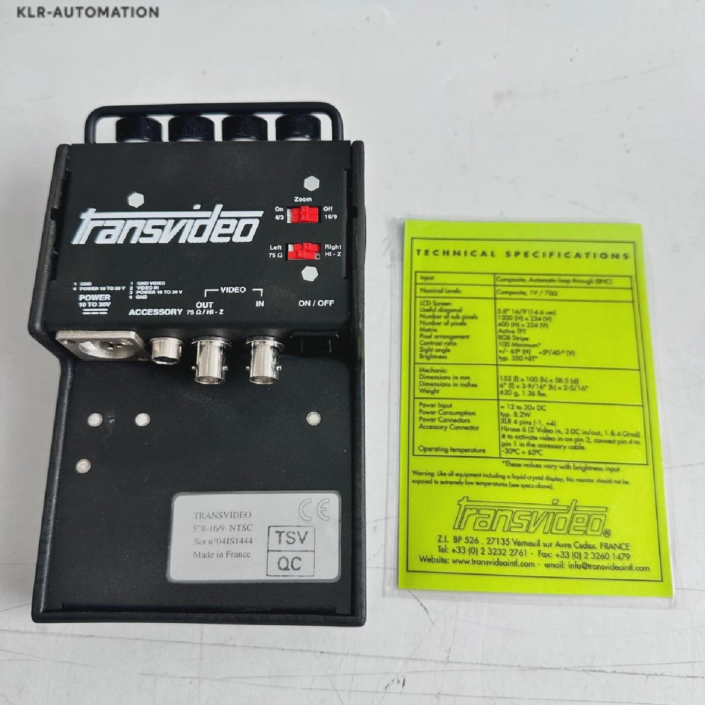 Transvideo 5 pouces 8 169 NTSC MONITEUR - 实物图
