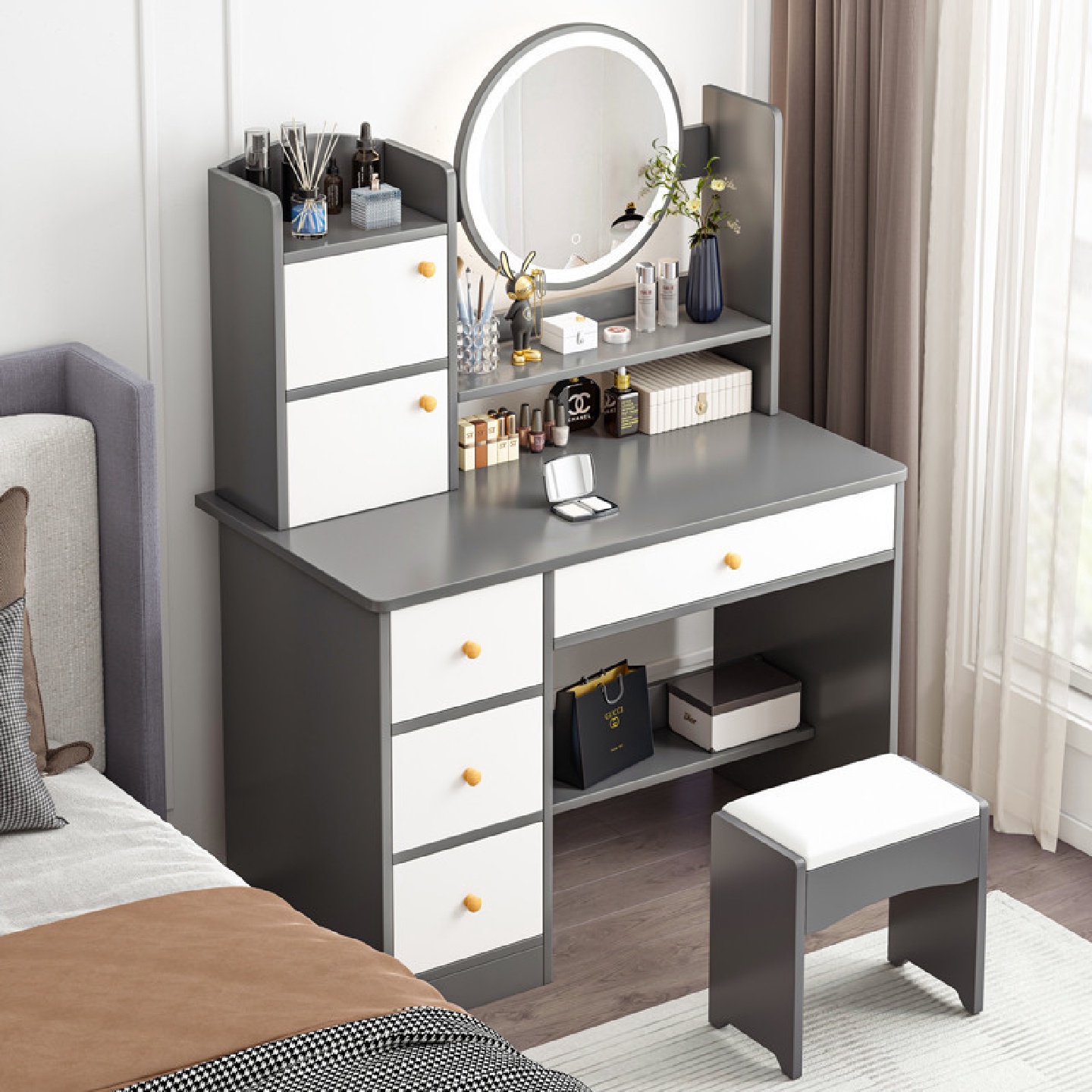 梳妆台卧室简约现代小户型网红化妆台化妆柜一体小型主卧化妆桌子