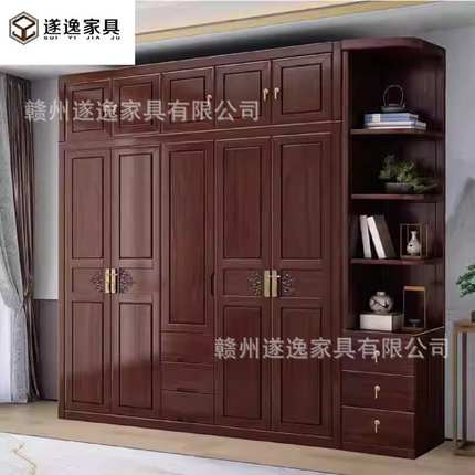新中式乌金木衣柜卧室家用全实木大衣橱转角收纳挂衣柜子新款2024