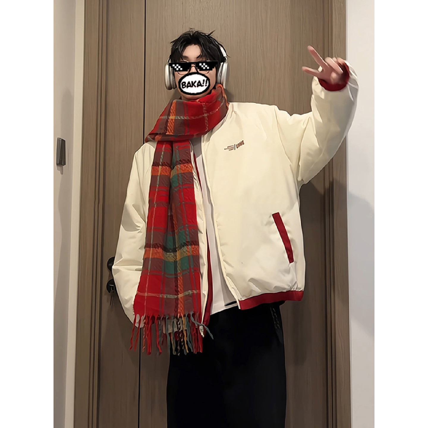 美式双面穿短款羽绒棉服男冬季耶诞穿搭情侣外套高级感立领面包服