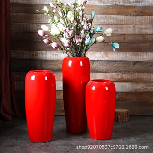 景德镇陶瓷落地花瓶新中式酒店古典插画摆件过年喜庆红色客厅装饰