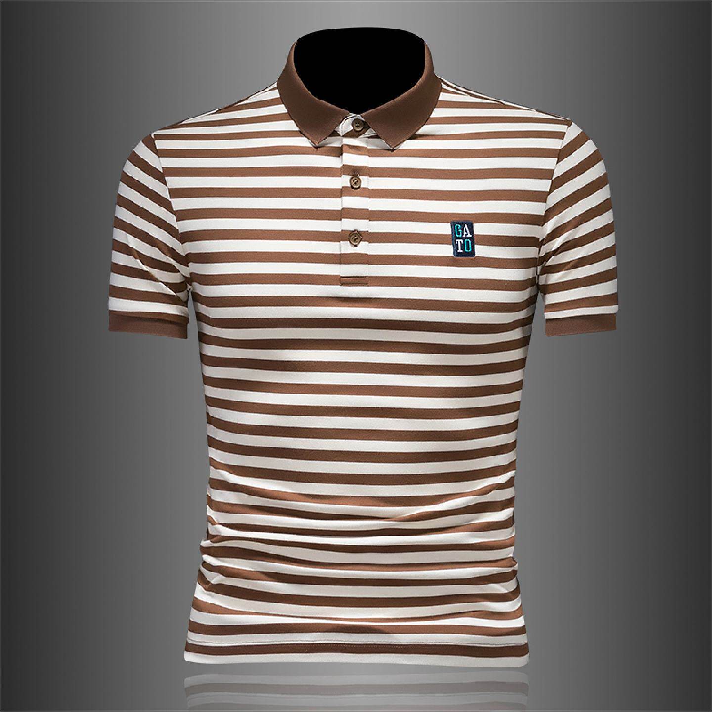 欧洲站短袖条纹衫男装夏季薄款潮流翻领高端透气大码半袖恤潮男装