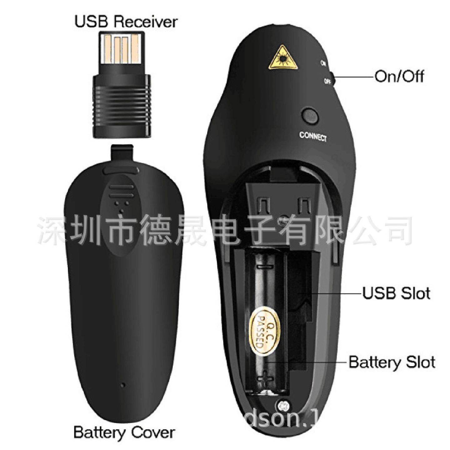 现货2.4G激光翻页笔PPT无线演示器USB遥控简报器厂家投影仪教鞭