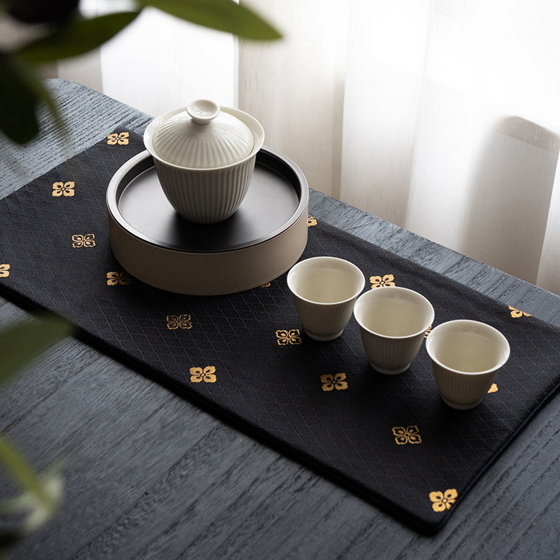 日式干泡茶席双层纯棉小号禅意复古迷你杯垫茶道配件桌旗茶巾