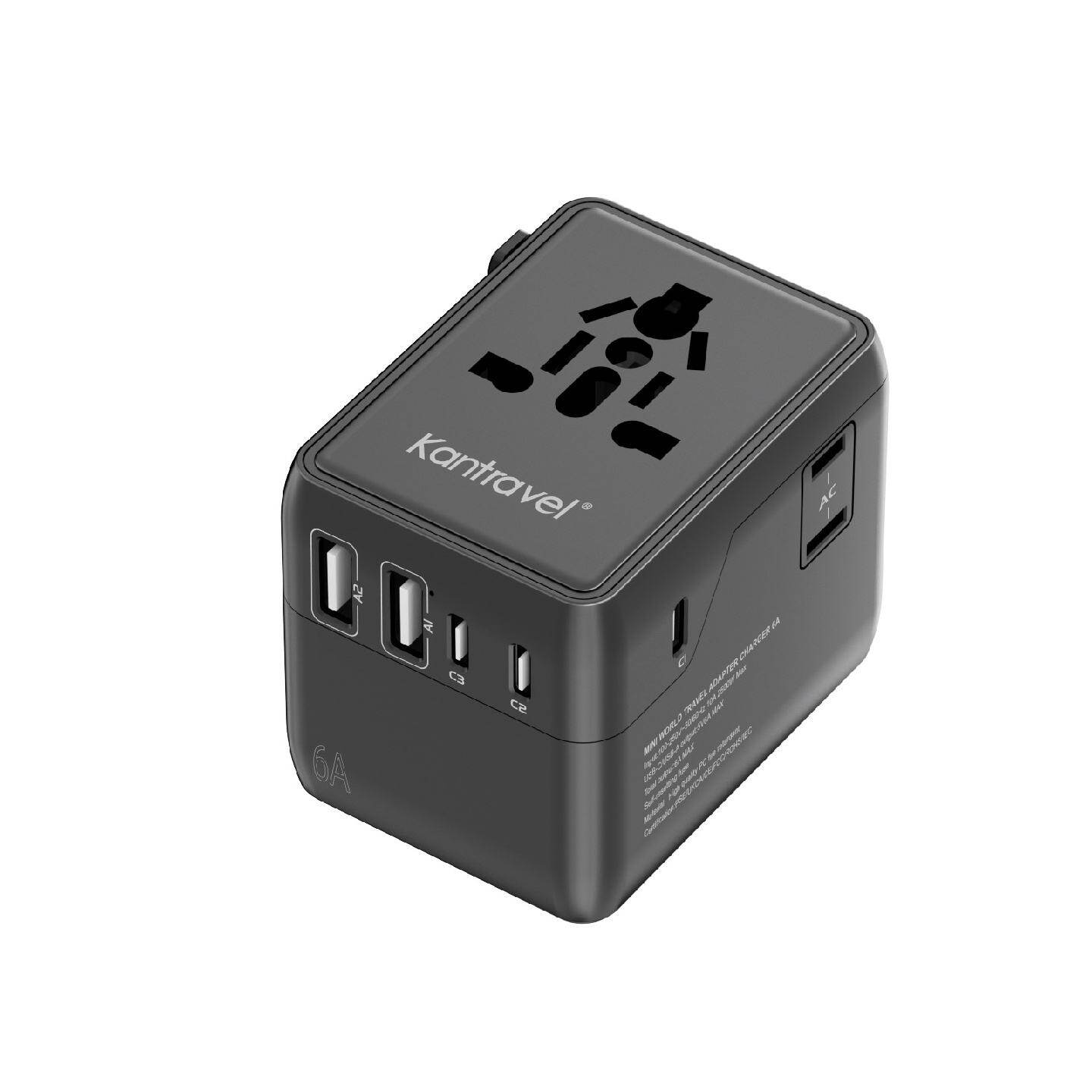 旅行转换插头6A大功率双AC+2USB+3TYPE-C六口同充万能插座转换器