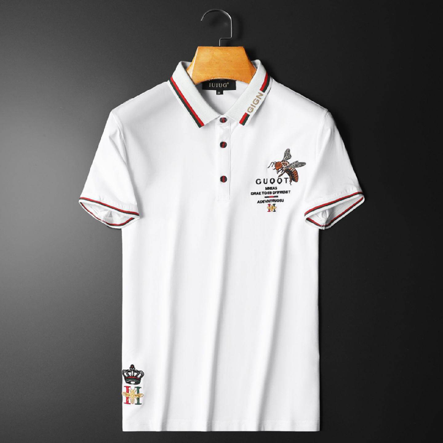 欧洲站翻领短袖衫男士潮牌夏季新款商务休闲小蜜蜂半袖体恤衫潮男