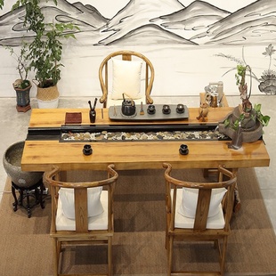 茶台禅意茶几养鱼办公泡茶桌椅组合 实木景观流水流水循环茶桌中式