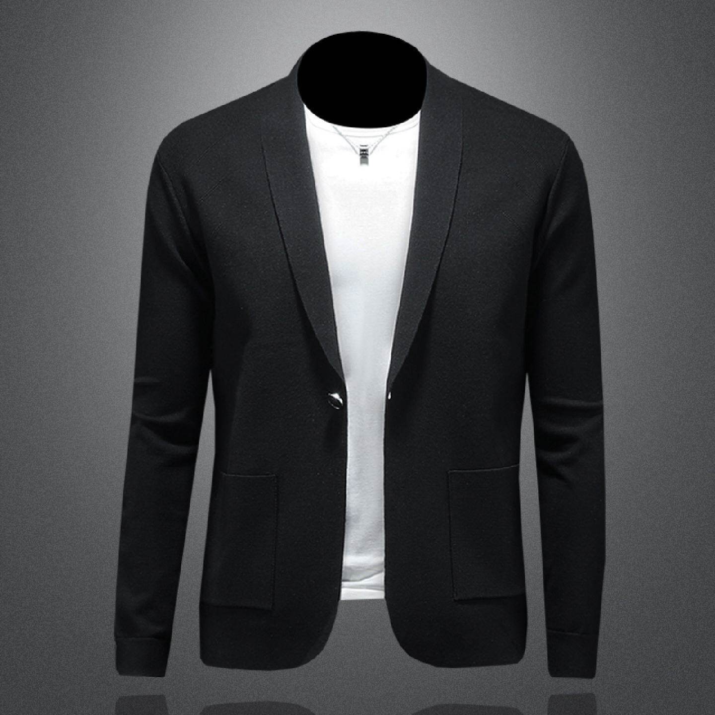 欧洲站休闲针织西服外套男士秋冬季新款潮流修身羊毛单件西装潮男
