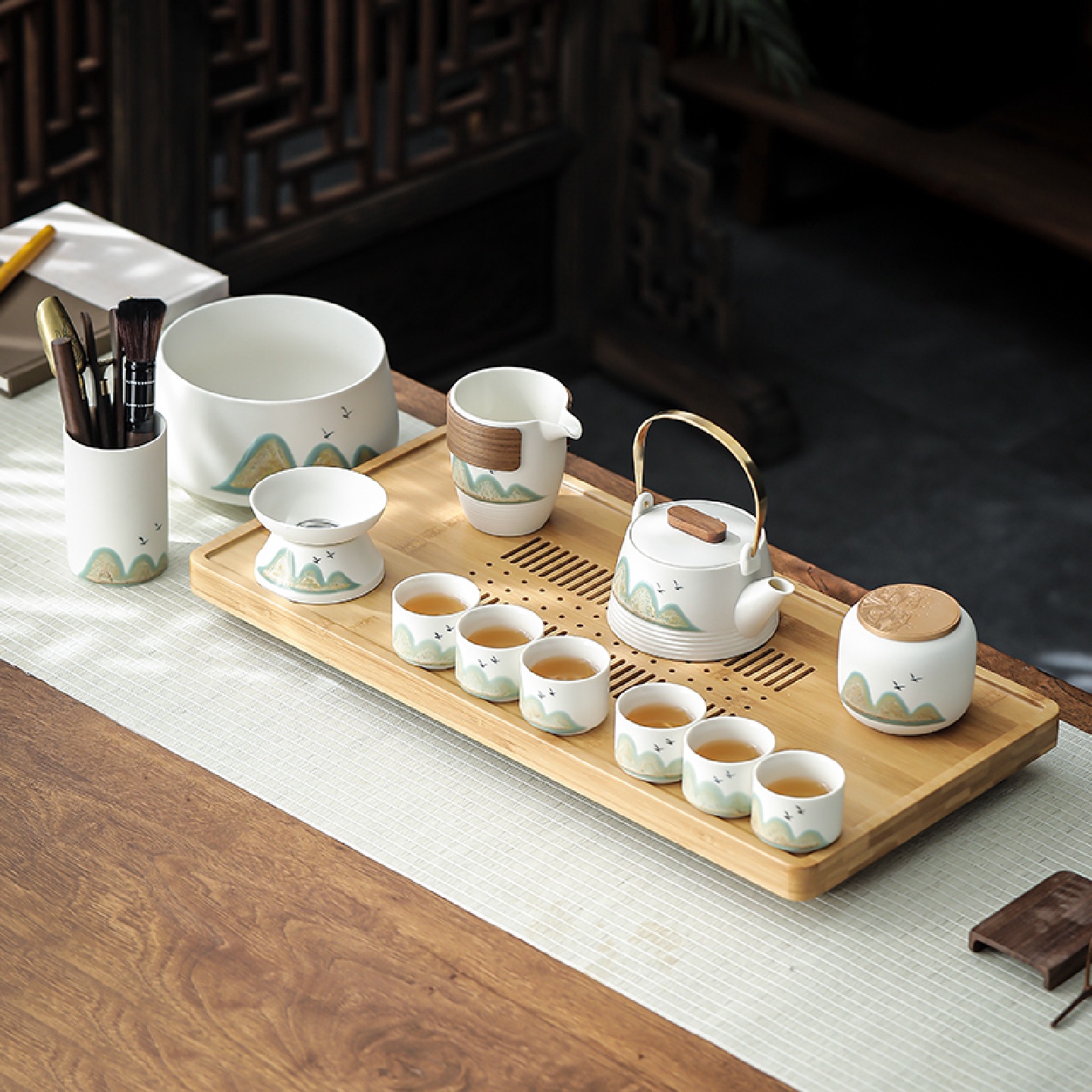 xyt手绘功夫茶具套装家用茶壶茶盘茶杯套组陶瓷品茗杯泡茶礼
