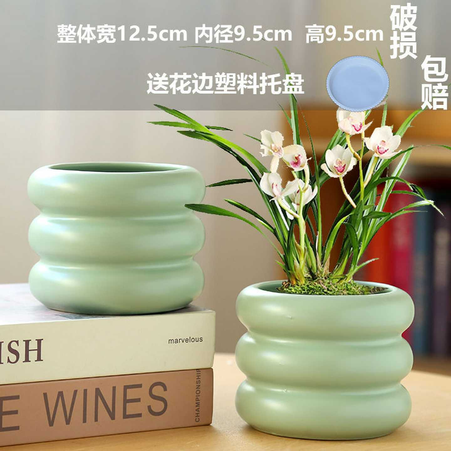 批发花盆陶瓷带托盘家用ins风轻奢高级多肉花盆一件代发TEMU贴标