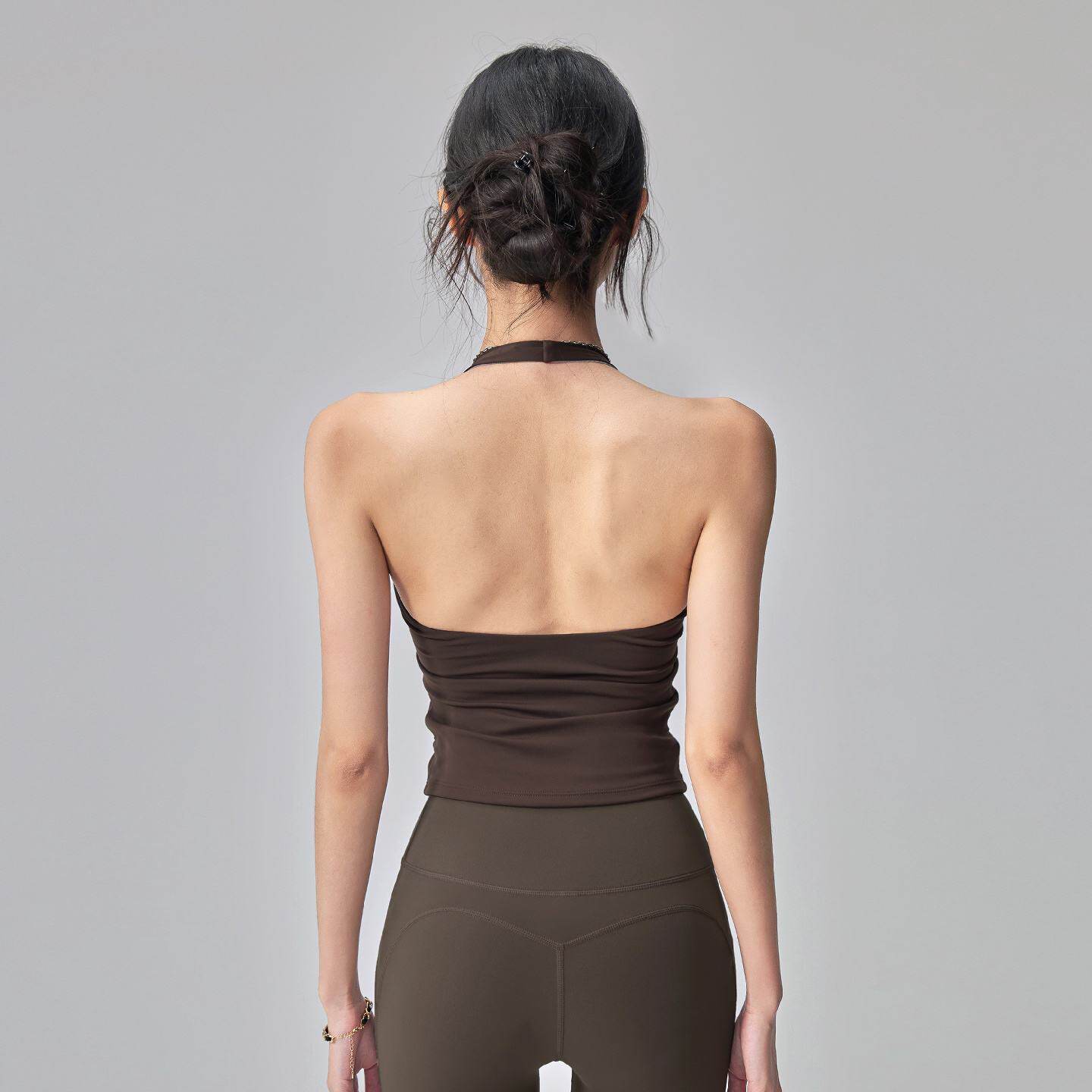 带胸垫运动背心女防震训练瑜伽内衣外穿挂脖美背健身上衣