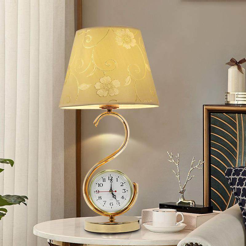美式台灯卧室床头灯欧式复古中式带静音钟表可调光装饰浪漫创意灯