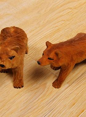 义树家工艺品棕熊彩绘木雕自然质朴动物系列30005A-30005B