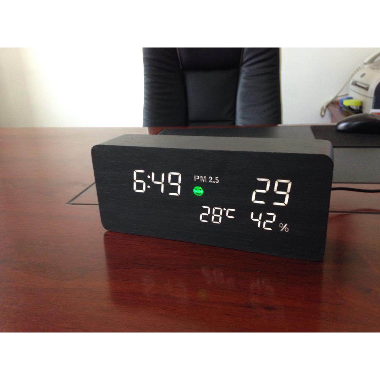 多功能LED数码木钟创意闹钟声控智能木头钟PM2.5空气检测时钟