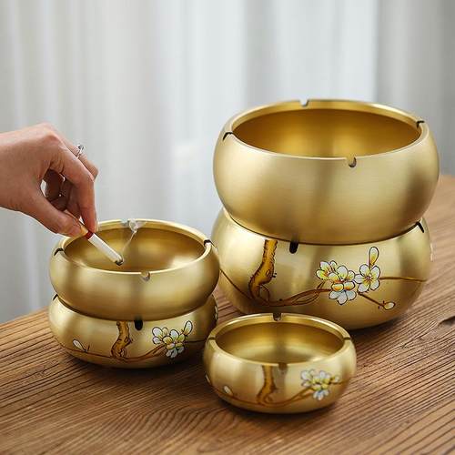 纯铜烟灰缸新中式复古创意个性潮流家用客厅办公室防飞灰烟缸摆件