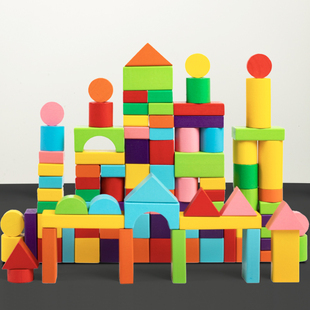 木制早教益智大颗粒积木正方体三角形长方体数学教具方块玩具无味