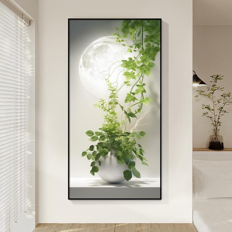仿真绿植玄关装饰画光影走廊过道壁画客厅入户进门画竖版清新挂画