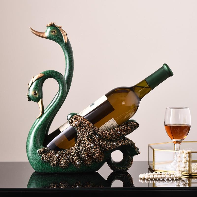 欧式轻奢电视酒柜摆件客厅餐厅天鹅红酒架餐桌装饰品葡萄酒置物架