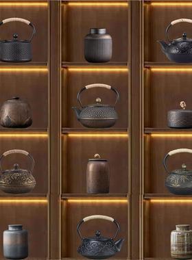 新中式茶室柜博古架茶道茶壶茶叶罐摆件样板间创意家居软装工艺品