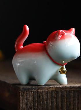 创意个性可爱白瓷招财小猫咪鱼缸盆栽微景观摆件纸镇笔架笔搁送礼